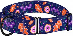 CollarDirect Floral Design Pattern Nylon Martingale Dog Collar, Navy Blue, Large
