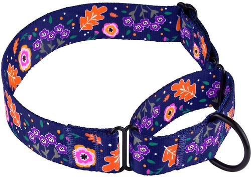 Show full view: CollarDirect Floral Design Pattern Nylon Martingale Dog Collar, Navy Blue, Large slide 3 of 5