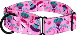 CollarDirect Floral Design Pattern Nylon Martingale Dog Collar, Pink, Medium