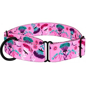 CollarDirect Floral Design Pattern Nylon Martingale Dog Collar, Pink, Medium
