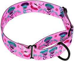 CollarDirect Floral Design Pattern Nylon Martingale Dog Collar, Pink, Medium slide 2 of 3