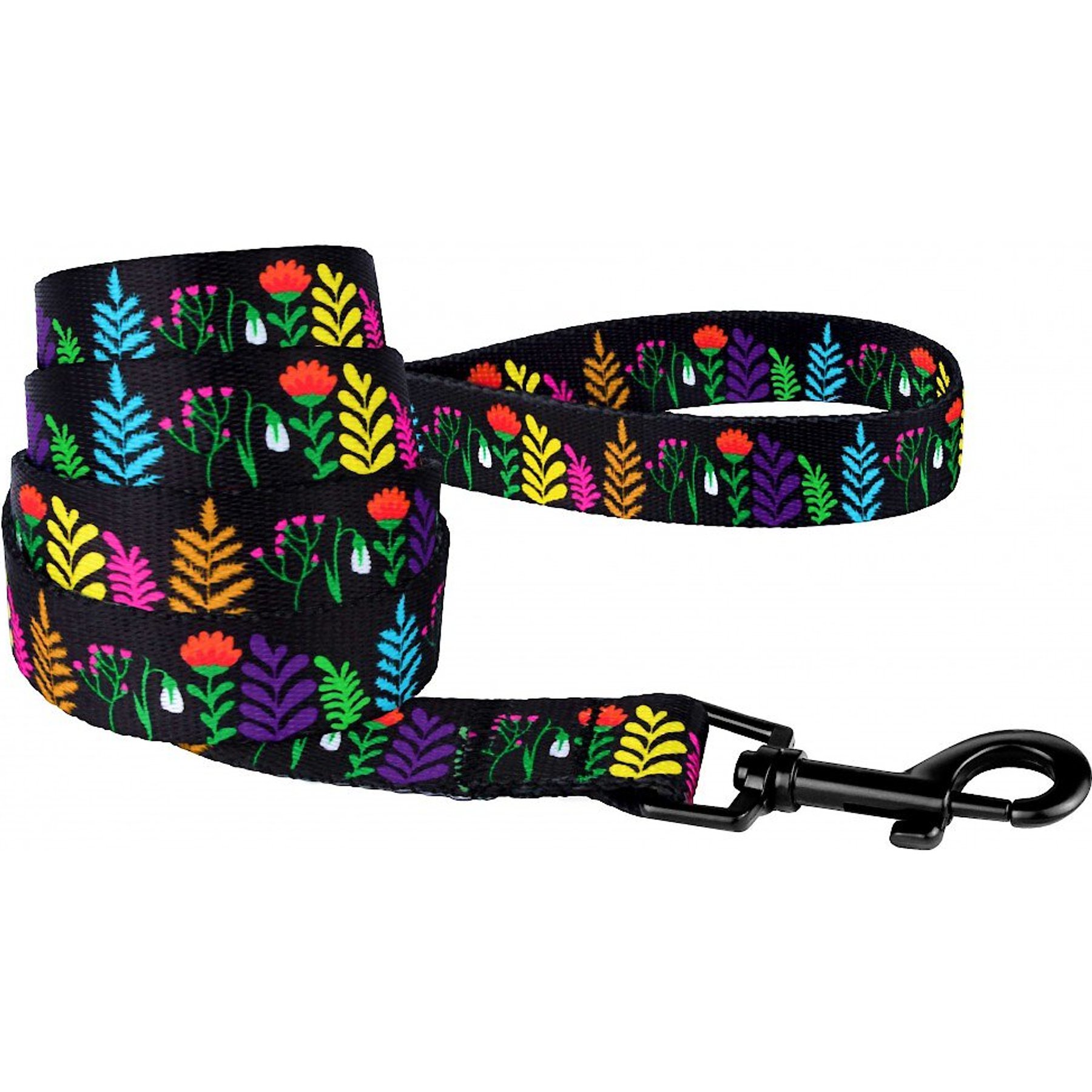 CollarDirect Floral Pattern Nylon Dog Leash, Black, Medium
