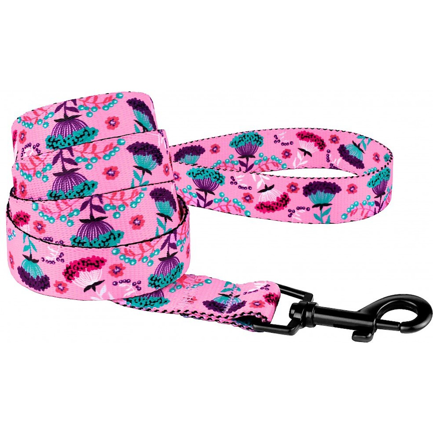 CollarDirect Floral Pattern Nylon Dog Leash, Pink, Large