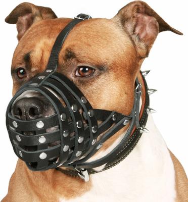 Show full view: CollarDirect Leather Basket Dog Muzzle for Pitbull, Black slide 3 of 4