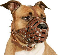 CollarDirect Leather Basket Dog Muzzle for Pitbull, Brown slide 2 of 2