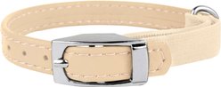 CollarDirect Leather Cat Collar with Bell, Beige, Medium: 9 to 11-in neck, 3/8-in wide