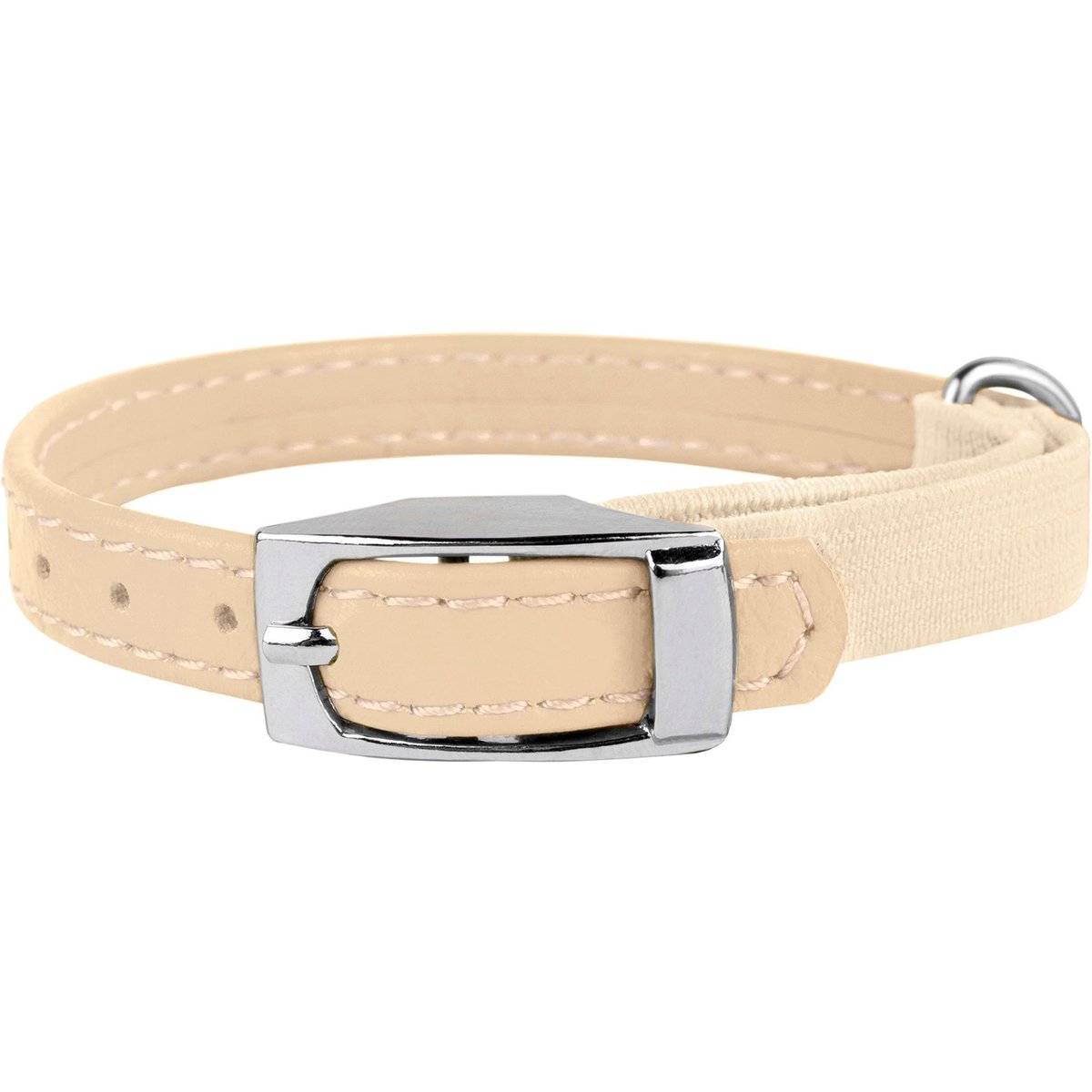 CollarDirect Leather Cat Collar with Bell, Beige, Small: 6 to 7-in neck, 3/8-in wide