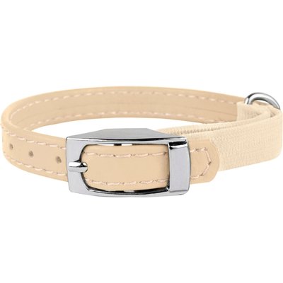 CollarDirect CollarDirect Leather Cat Collar with Bell, Beige, Small: 6 to 7-in neck, 3/8-in wide