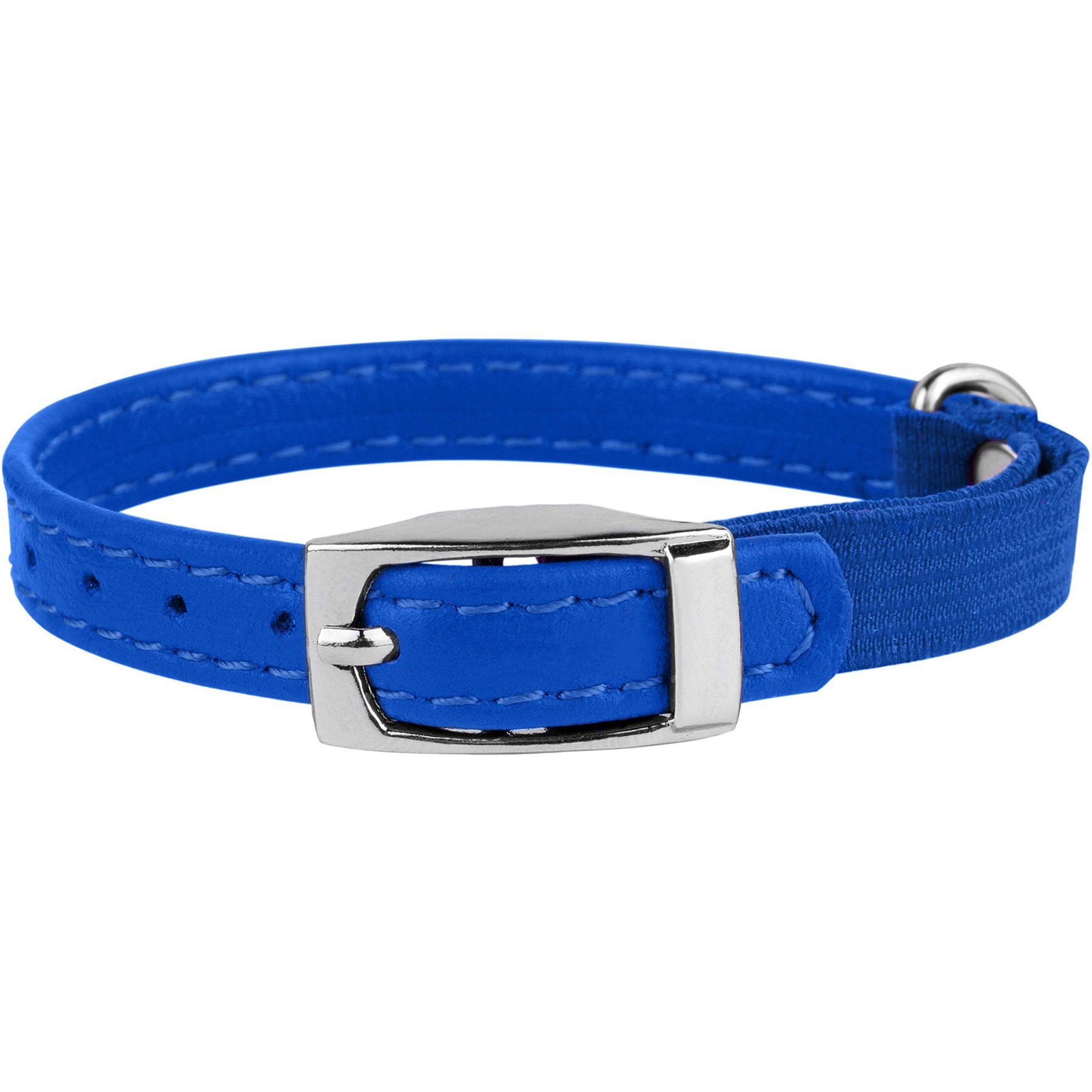 CollarDirect Leather Cat Collar with Bell, Navy Blue, Small: 6 to 7-in neck, 3/8-in wide