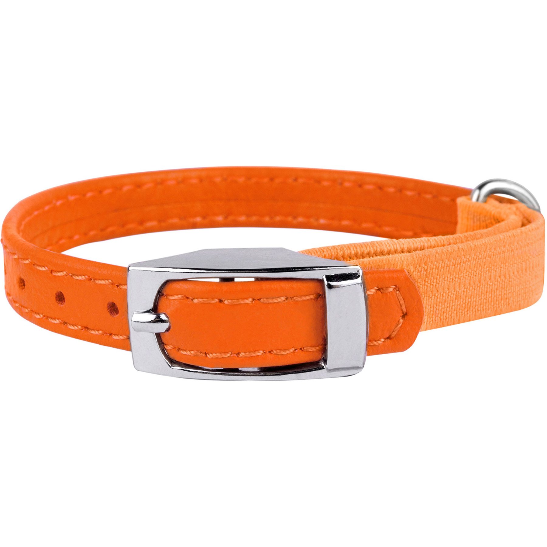 CollarDirect Leather Cat Collar with Bell, Orange, Small: 6 to 7-in neck, 3/8-in wide