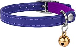 CollarDirect Leather Cat Collar with Bell, Purple, Small: 6 to 7-in neck, 3/8-in wide slide 2 of 3
