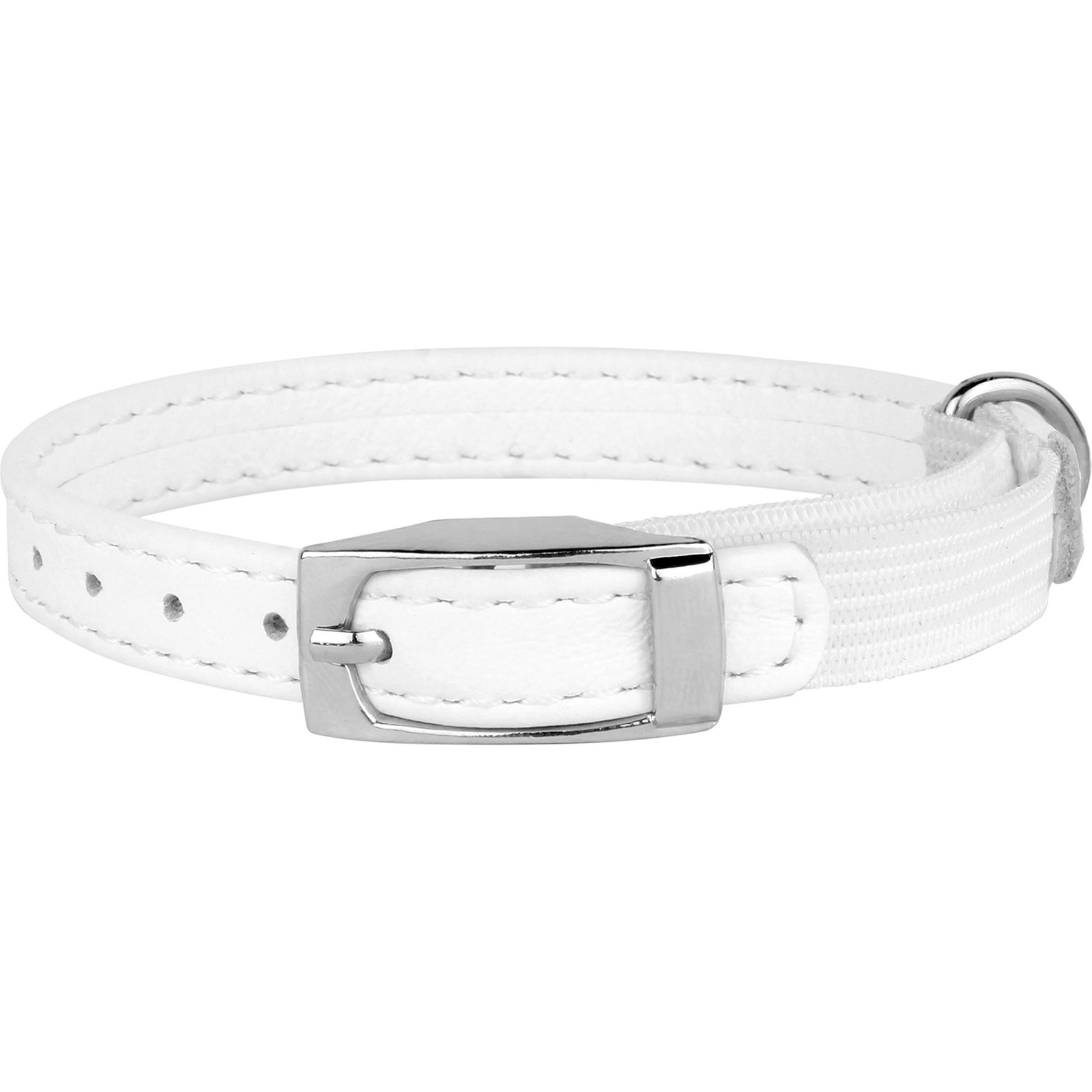 CollarDirect Leather Cat Collar with Bell, White, Medium: 9 to 11-in neck, 3/8-in wide