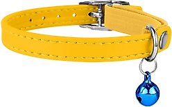 CollarDirect Leather Cat Collar with Bell, Yellow, Medium: 9 to 11-in neck, 3/8-in wide slide 2 of 3