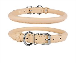 CollarDirect Rolled Leather Dog Collar, Beige, Medium: 12 to 14-in neck, 1/2-in wide