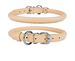 CollarDirect Rolled Leather Dog Collar, Beige, Small: 9 to 11-in neck, 3/8-in wide