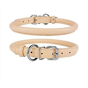 COLLARDIRECT Rolled Leather Dog Collar, Beige, Small: to 11-in