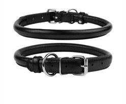 CollarDirect Rolled Leather Dog Collar, Black, Large: 14 to 16-in neck, 1/2-in wide