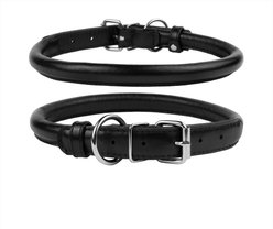 CollarDirect Rolled Leather Dog Collar, Black, Medium: 12 to 14-in neck, 1/2-in wide