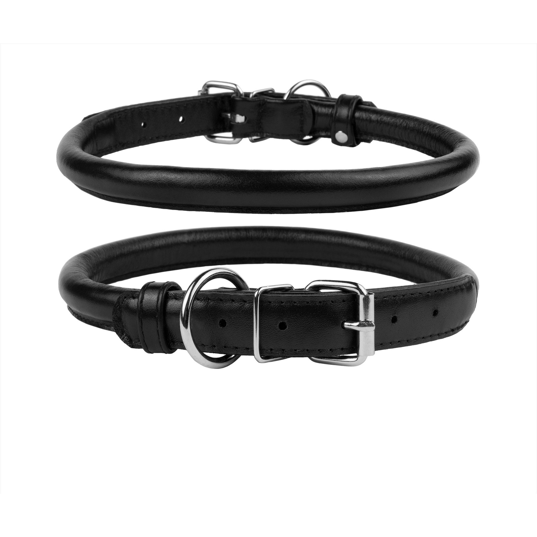 CollarDirect Rolled Leather Dog Collar, Black, Medium: 12 to 14-in neck, 1/2-in wide