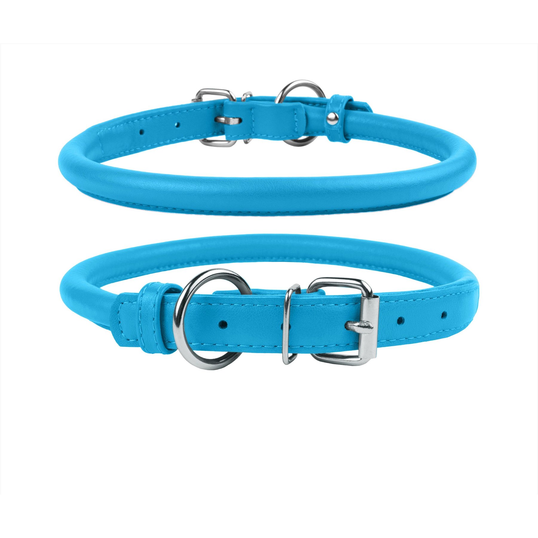 CollarDirect Rolled Leather Dog Collar, Blue, X-Small: 7 to 8-in neck, 3/8-in wide