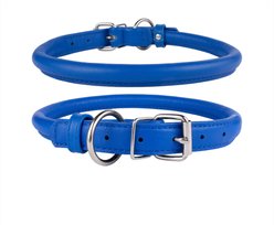 CollarDirect Rolled Leather Dog Collar, Navy Blue, Large: 14 to 16-in neck, 1/2-in wide