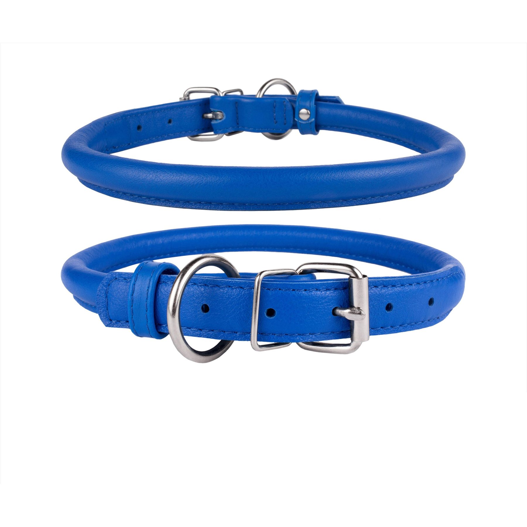 CollarDirect Rolled Leather Dog Collar, Navy Blue, XX-Small: 6 to 6-in neck, 3/8-in wide