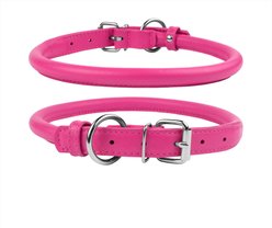 CollarDirect Rolled Leather Dog Collar, Pink, Medium: 12 to 14-in neck, 1/2-in wide