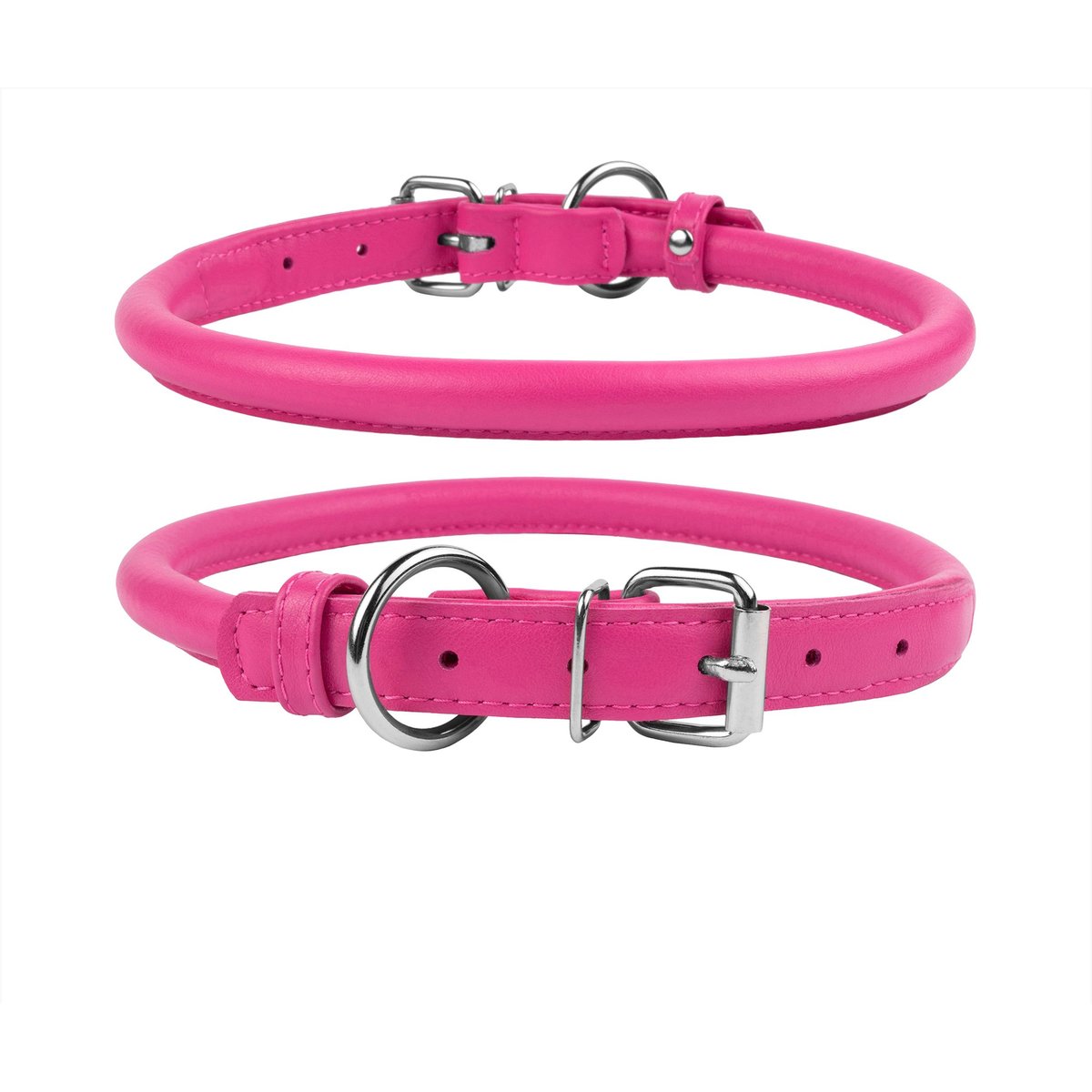CollarDirect Rolled Leather Dog Collar, Pink, Medium: 12 to 14-in neck, 1/2-in wide