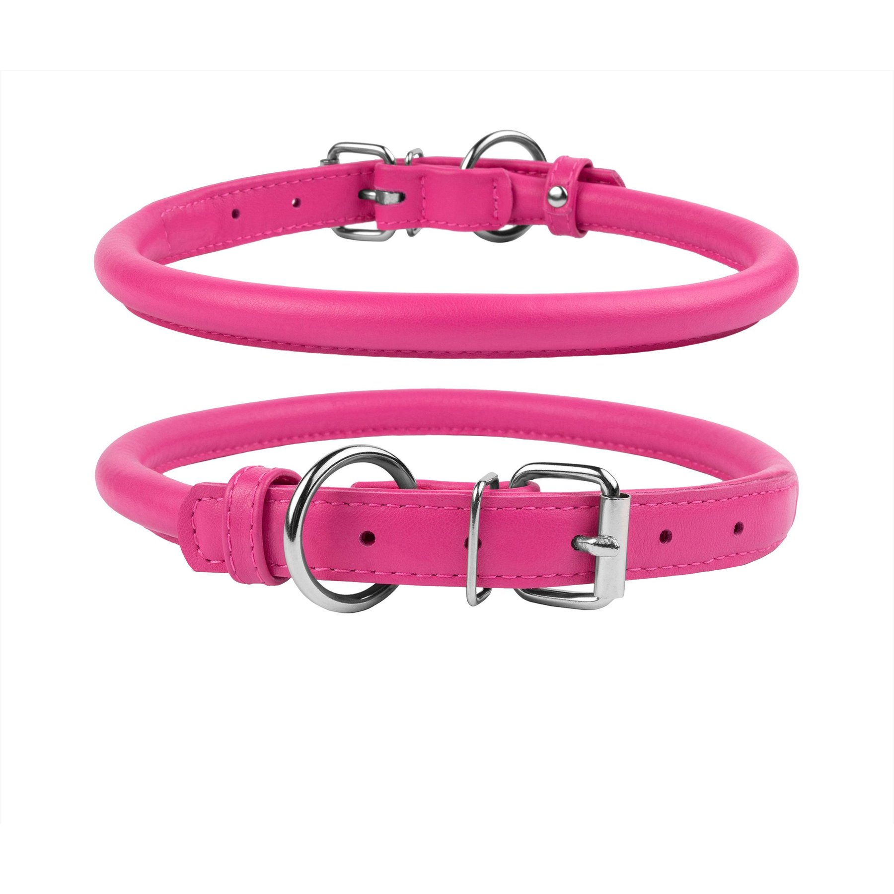 CollarDirect Rolled Leather Dog Collar, Pink, Small: 9 to 11-in neck, 3/8-in wide