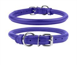 CollarDirect Rolled Leather Dog Collar, Purple, Large: 14 to 16-in neck, 1/2-in wide