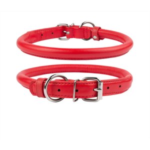 CollarDirect Rolled Leather Dog Collar, Red, Large: 14 to 16-in neck, 1/2-in wide