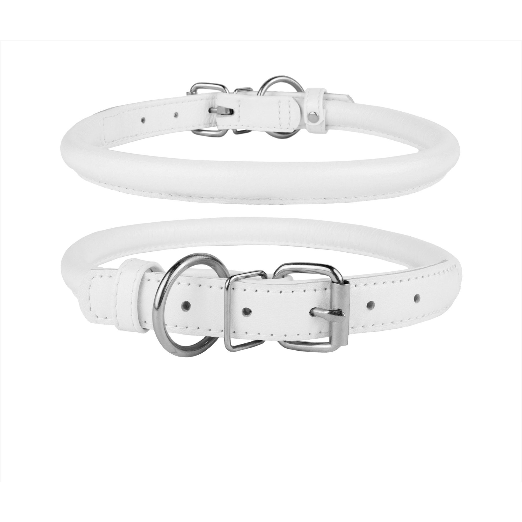 CollarDirect Rolled Leather Dog Collar, White, Large: 14 to 16-in neck, 1/2-in wide