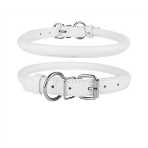 CollarDirect Rolled Leather Dog Collar, White, Large: 14 to 16-in neck, 1/2-in wide