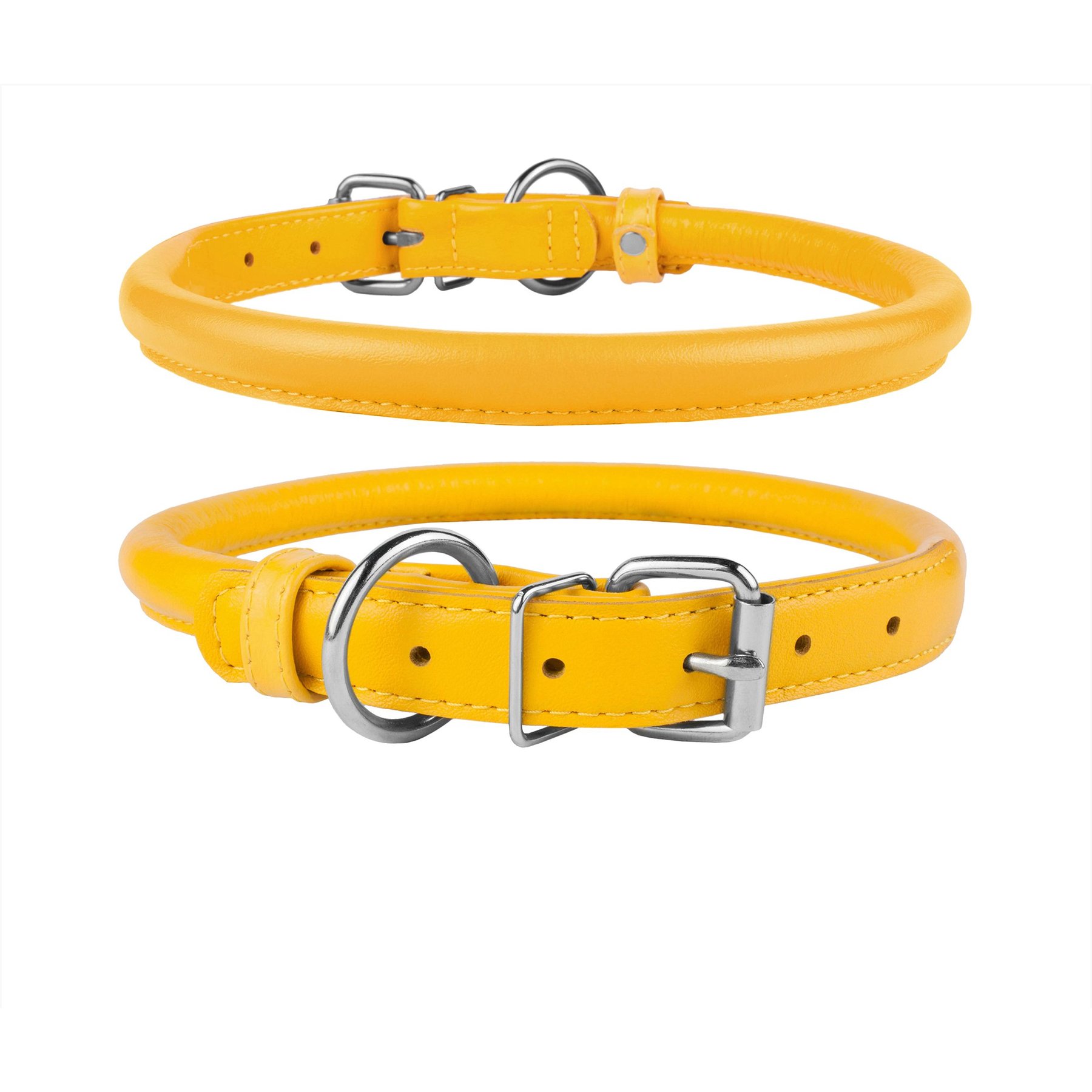 CollarDirect Rolled Leather Dog Collar, Yellow, Large: 14 to 16-in neck, 1/2-in wide