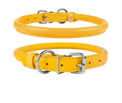CollarDirect Rolled Leather Dog Collar, Yellow, Small: 9 to 11-in neck, 3/8-in wide
