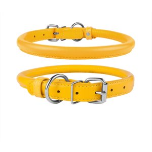 CollarDirect Rolled Leather Dog Collar, Yellow, Small: 9 to 11-in neck, 3/8-in wide