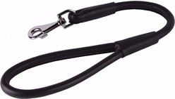 CollarDirect Short Traffic Rolled Leather Dog Leash, Black, Large: 1.75-ft long, 1/2-in wide