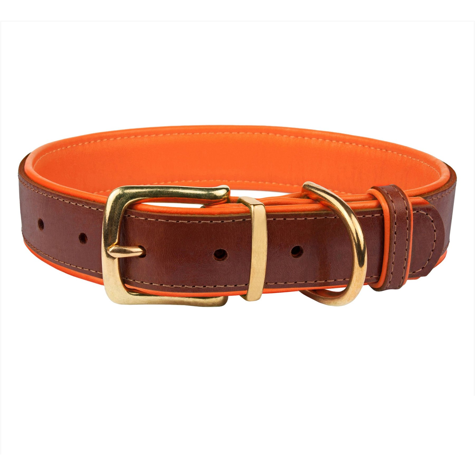 CollarDirect Soft Padded Leather Dog Collar, Orange, Large