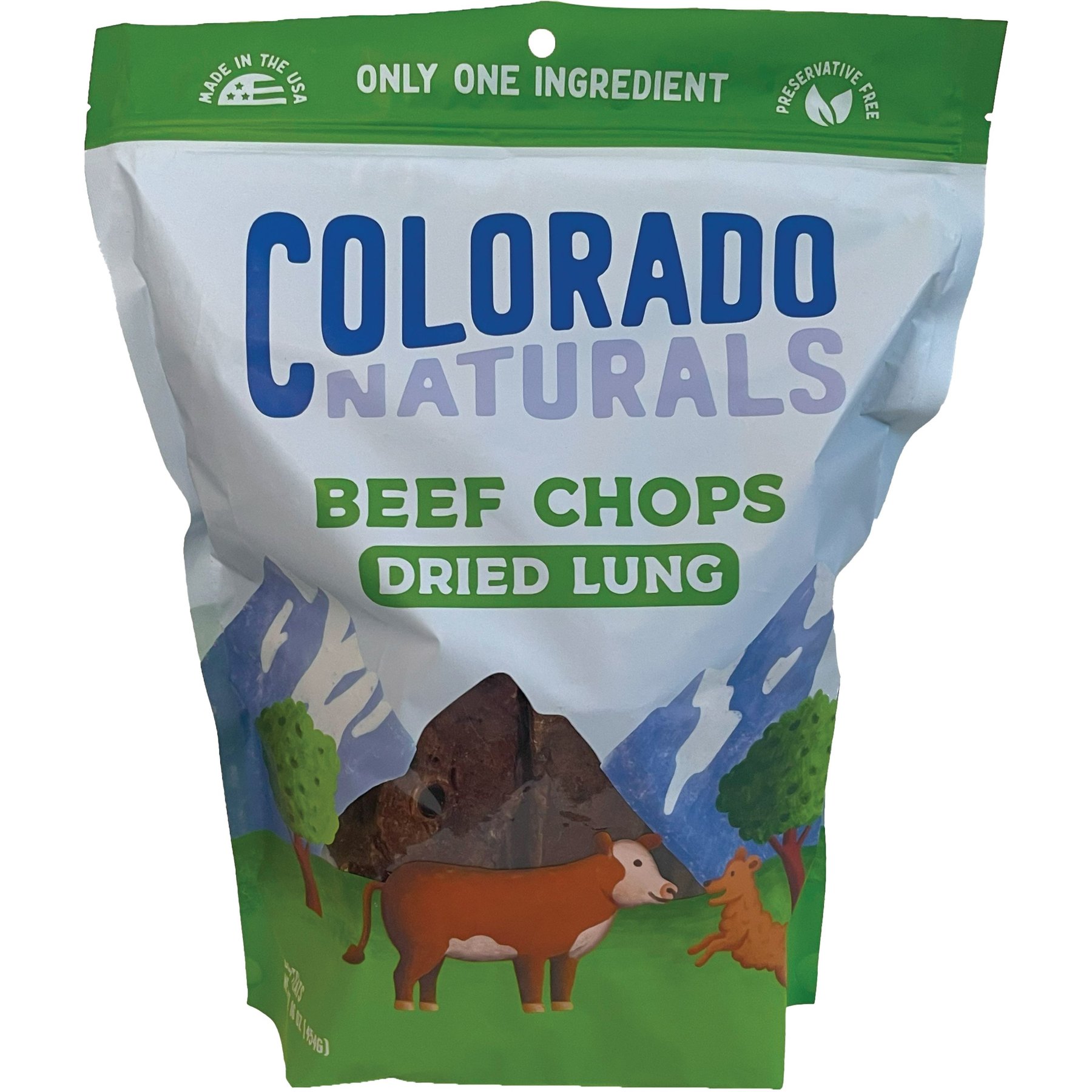 Colorado Naturals Dried Lung Beef Chops Jerky Dog Treats, 16-oz bag