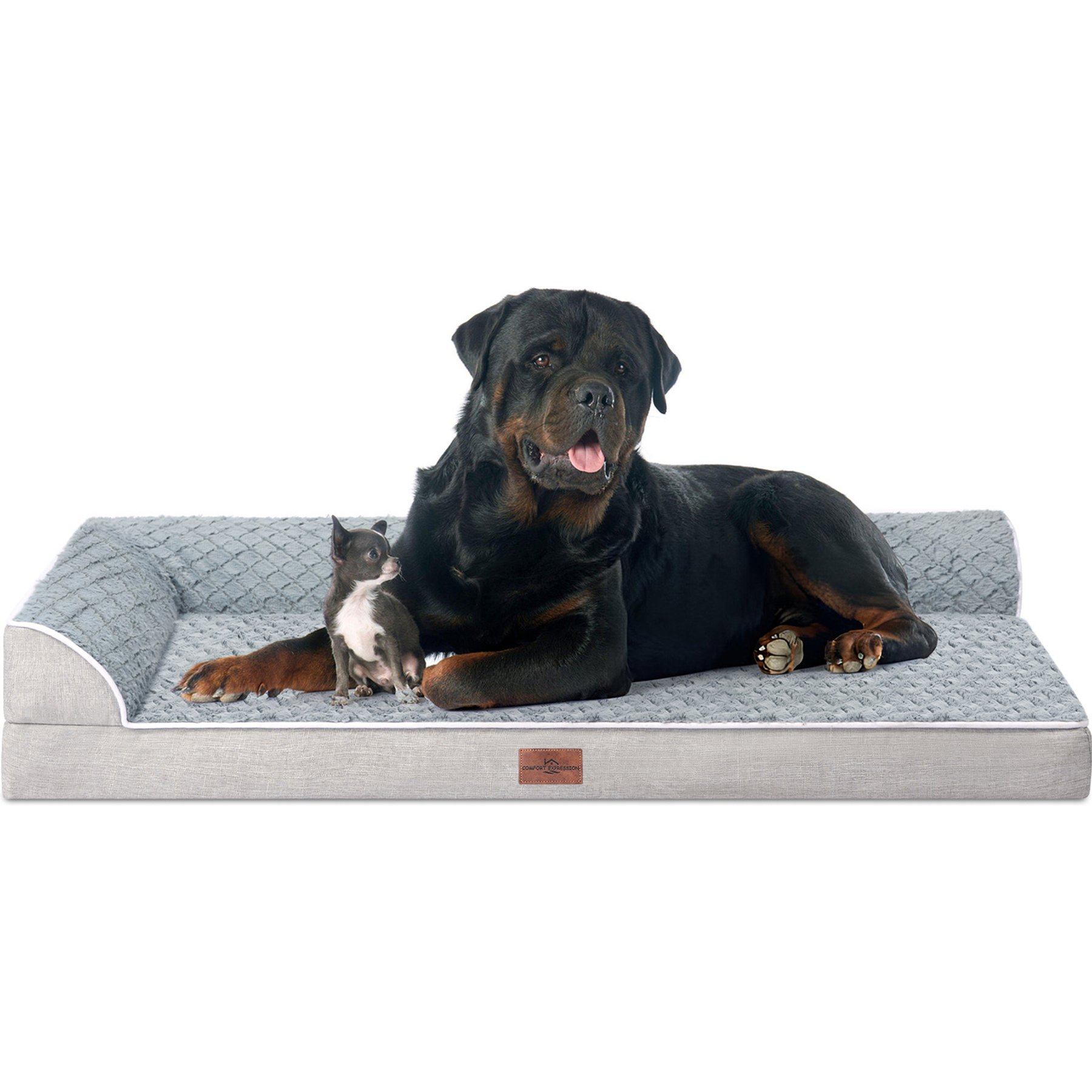Comfort Expression Orthopedic Bolster Dog Bed, Grey, Jumbo: 53 x 42-in