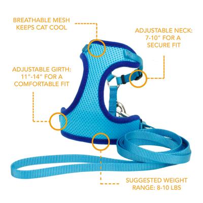 Show full view: Comfort Soft Mesh Cat Harness & Leash, Blue Lagoon, 11 to 14-in chest slide 3 of 5