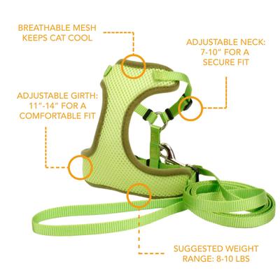 Show full view: Comfort Soft Mesh Cat Harness & Leash, Lime, 11 to 14-in chest slide 3 of 5