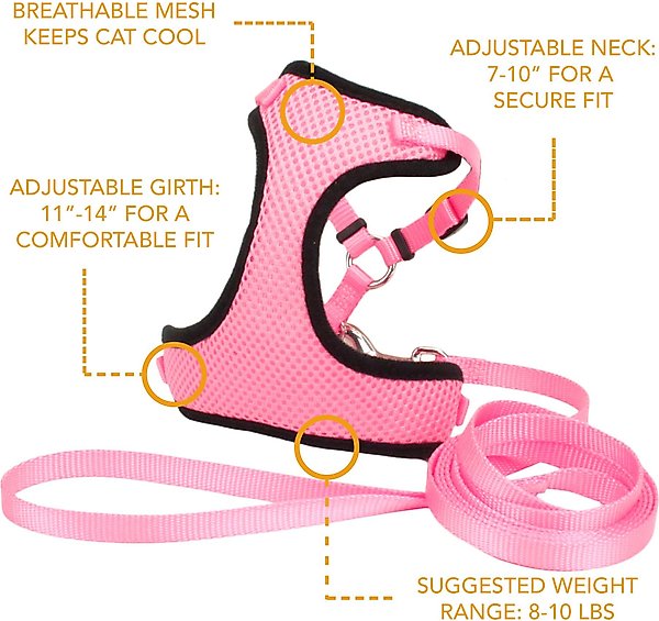Show full view: Comfort Soft Mesh Cat Harness & Leash, Pink Bright, 11 to 14-in chest slide 4 of 6