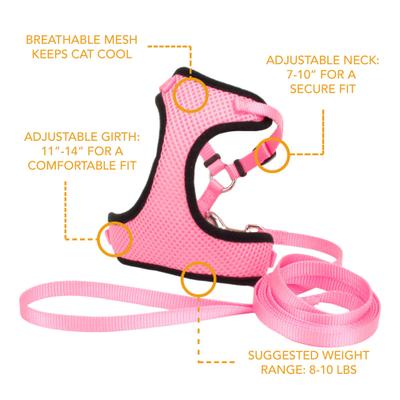 Show full view: Comfort Soft Mesh Cat Harness & Leash, Pink Bright, 11 to 14-in chest slide 5 of 7