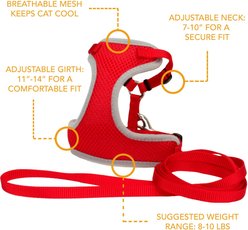 Comfort Soft Mesh Cat Harness & Leash, Red, 11 to 14-in chest slide 2 of 3