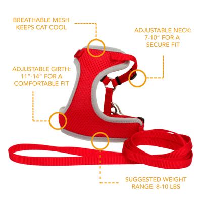 Show full view: Comfort Soft Mesh Cat Harness & Leash, Red, 11 to 14-in chest slide 3 of 5