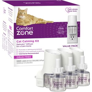 Comfort Zone Calming Kit Pheromone Diffuser for Cats, 3 Diffusers, 6 Refills