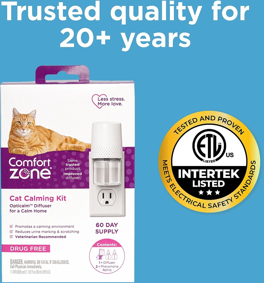 COMFORT ZONE Calming Pheromone Diffuser Refill for Cats, 30-day, 2 ...