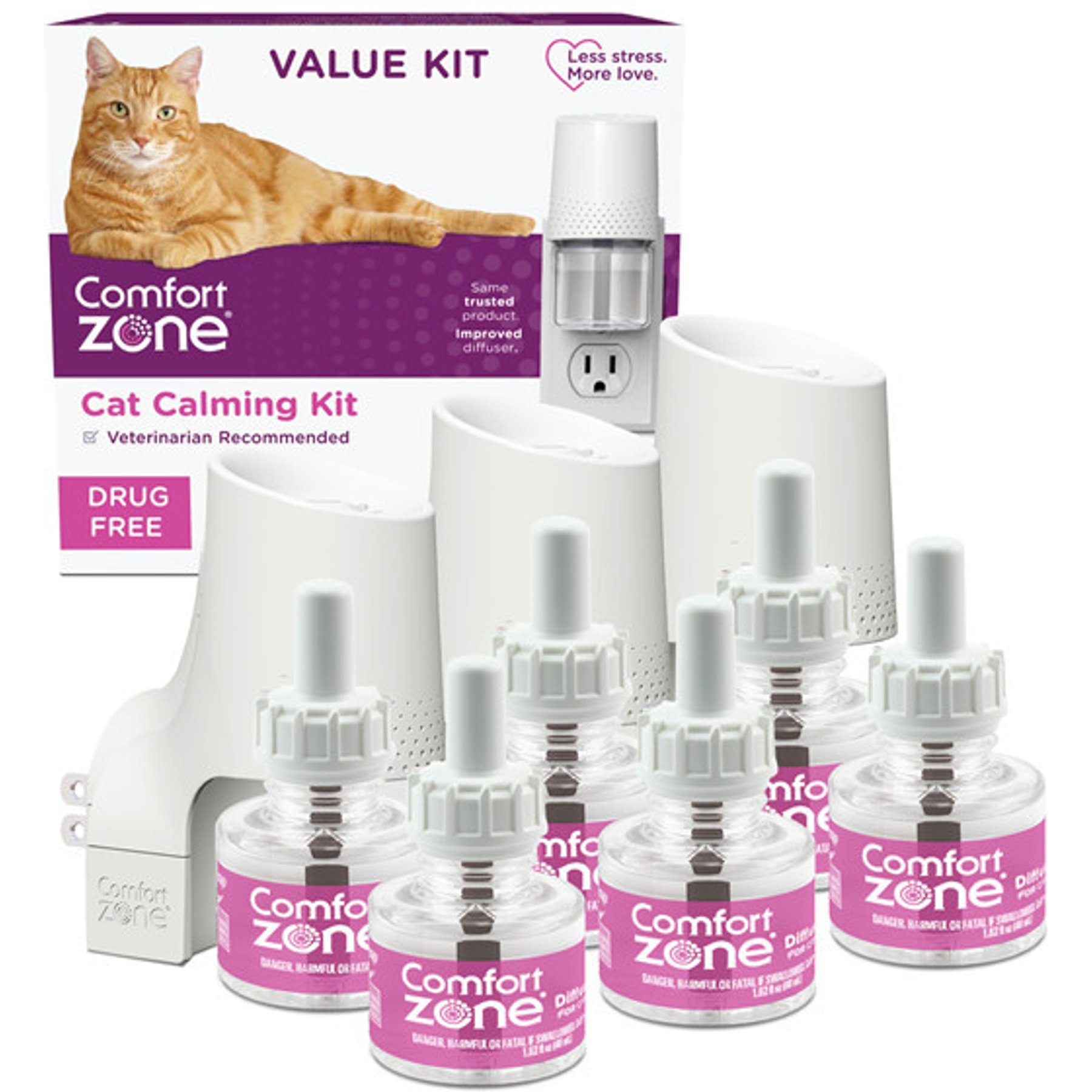 Comfort Zone Calming Kit Pheromone Diffuser for Cats, 3 Diffusers, 6 Refills