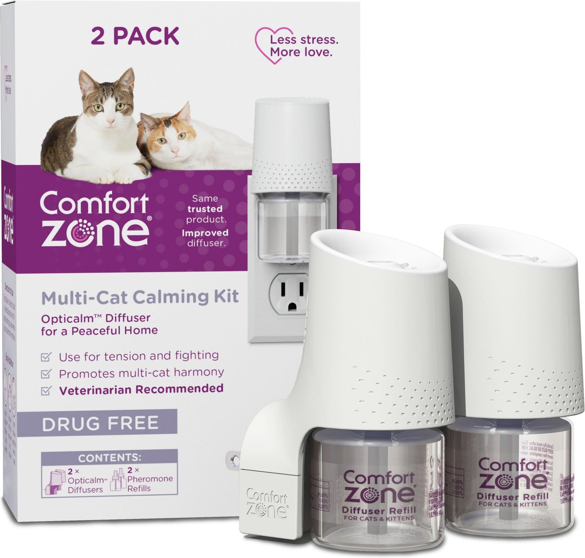 Comfort Zone MultiCat Calming Kit Pheromone Diffuser for Cats, 2 Diffusers, 2 Refills